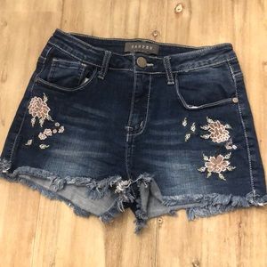 Denim Shorts with Floral Patches